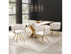 Juego De 4 Sillas Giratorias De Terciopelo Con Reposabrazos - Patas De Metal Dorado - Beige