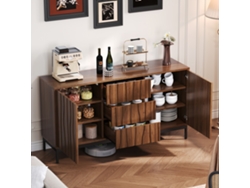 Aparador De Roble Oscuro, 150 Cm, 3 Cajones, Amplio Espacio De Almacenamiento, Ideal Para Cocina, Salón, Recibidor Y Pasillo.