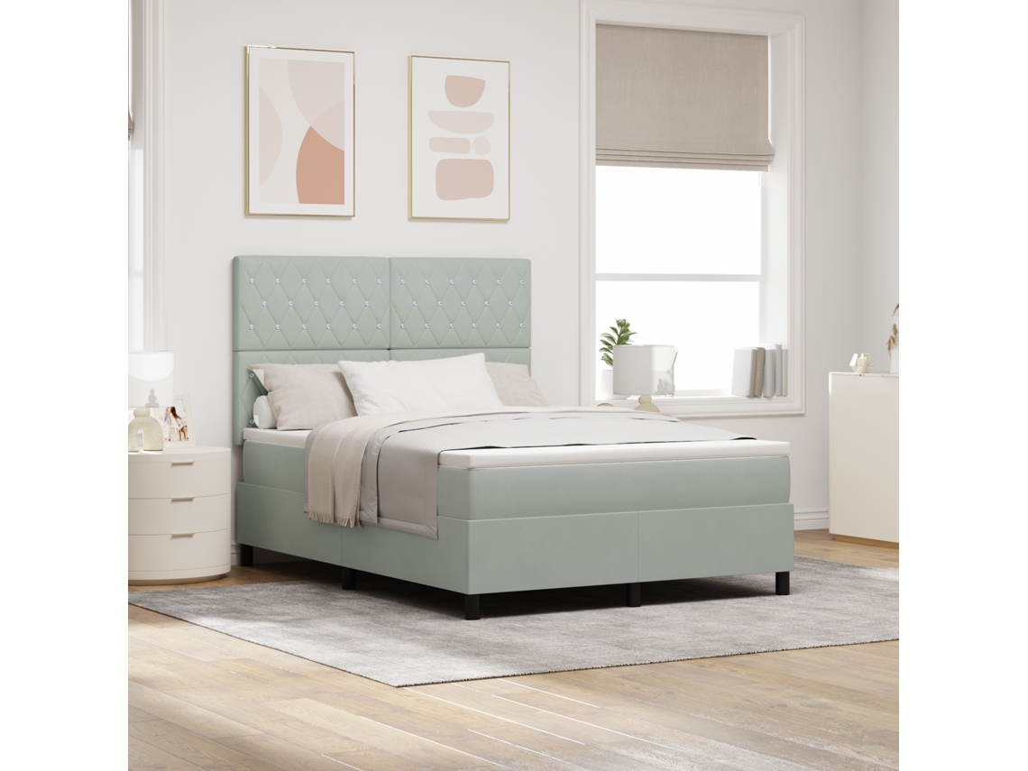 Cama Box Spring Con Colchón Gris Claro 140x190 Cm Terciopelo