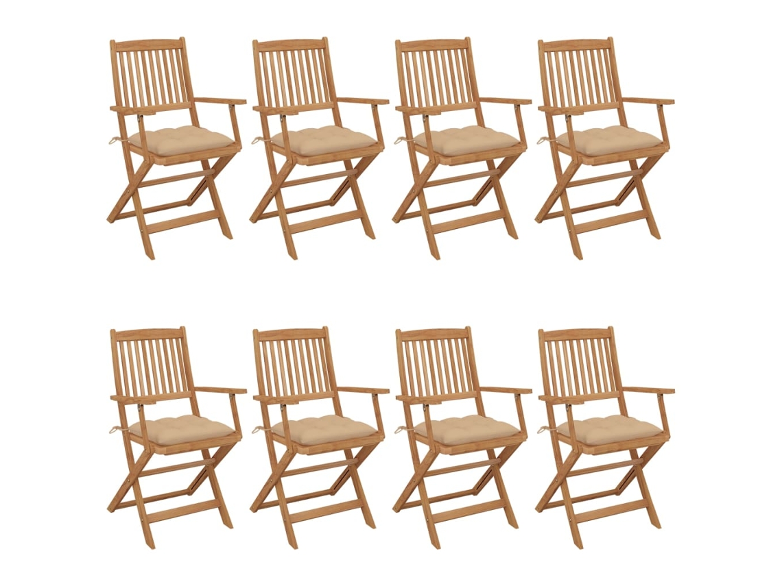 Sillas de jardín plegables DKD Home Decor de 8 piezas con cojines de acacia maciza