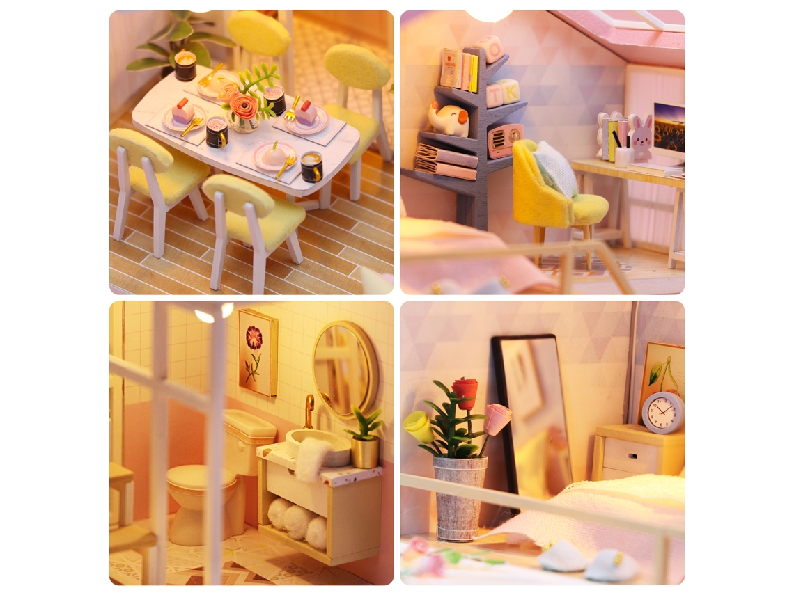 2026-kit De Casa De Muñecas Diy De Madera Con Muebles, Luz Led Y Música Sweet Time