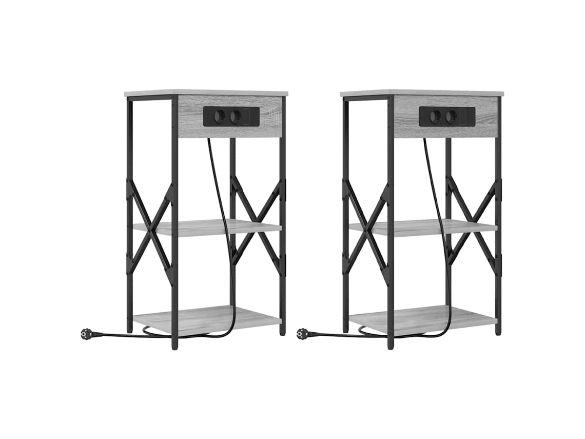 Maison Exclusive - Armario De Noche Con Estante 2 Pcs Gris Sonoma 41 X 31 X 76 Cm