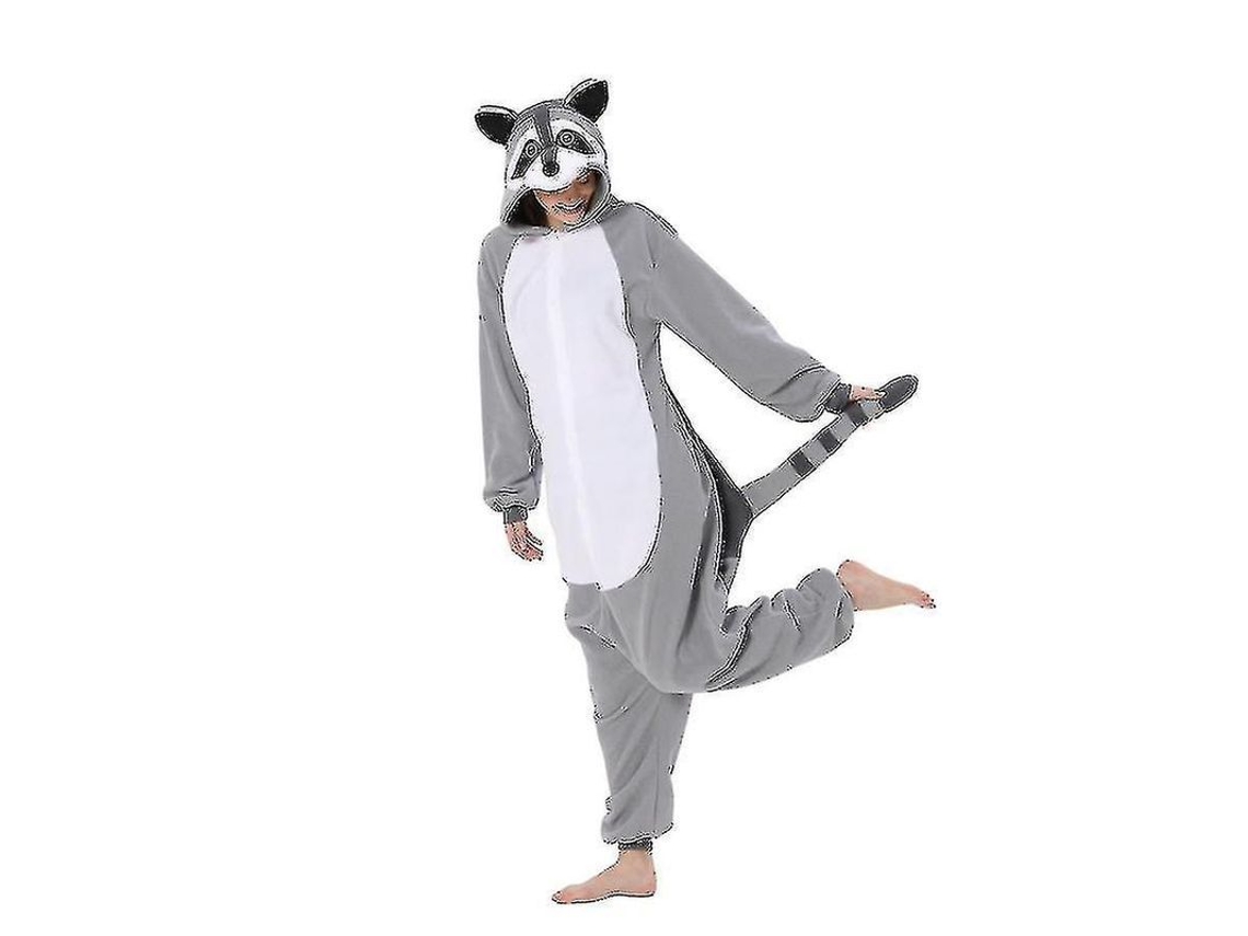 Pijama De Raccoon Para Adultos Entero Animal Gris Claro Halloween Navidad Calientito Ligero M Gris Claro
