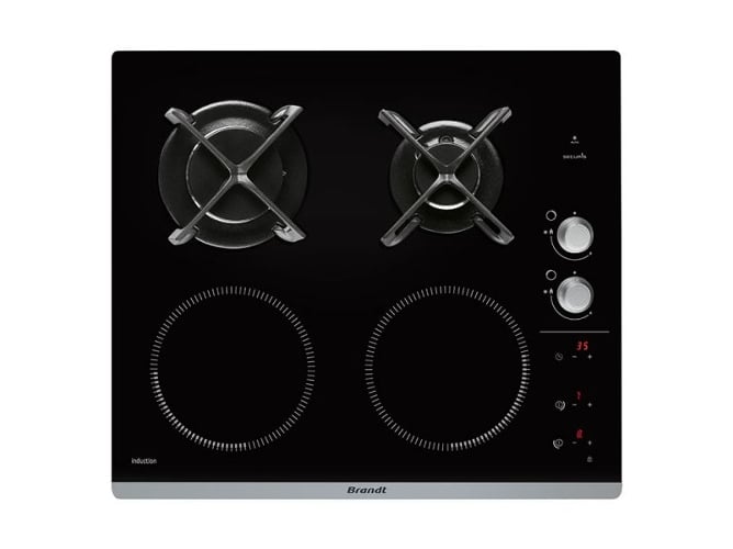 Placa de Gas e Inducción BRANDT BPI6414BM (Eléctrica y Gas natural - 51 cm - Negro)