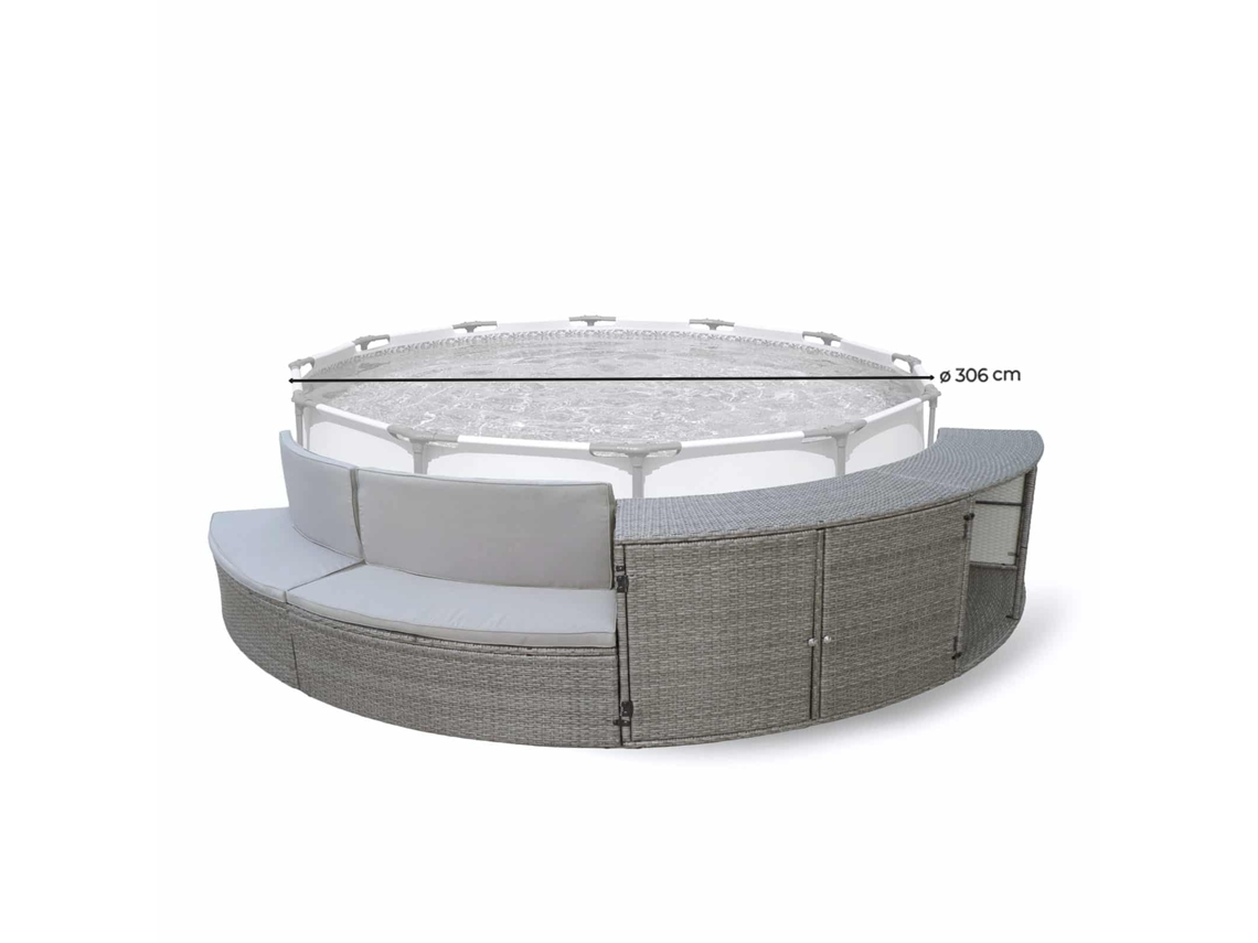 Cubierta de piscina semicircular K2o de 306 x 40 x 70 cm, conjunto de 4 piezas con bancos y almacenamiento
