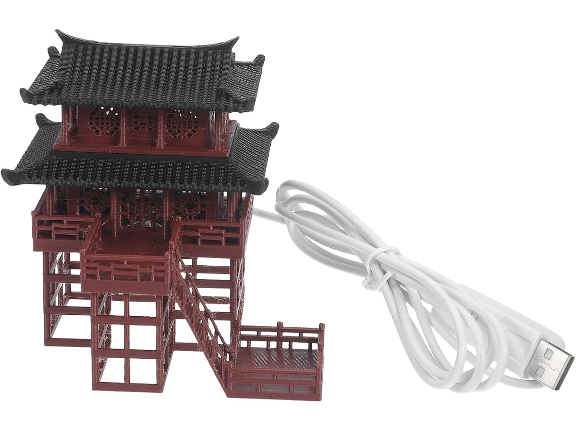 Estatua De Mini Pagoda Kichouse, Figura De Pabellón Hexagonal En Miniatura Con Iluminación, Decoración De Paisaje