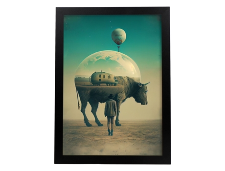 NACNIC Poster Vaca En Estilo Surrealismo Cinematográfico Ilustraciones Y Grabados De Historieta Abstracta Y Artística A4 Marcos Blancos