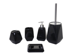 Juego de accesorios de baño de 5 piezas: soporte para escobilla de inodoro, soporte de cerámica para cepillo de dientes, negro 04_0003022