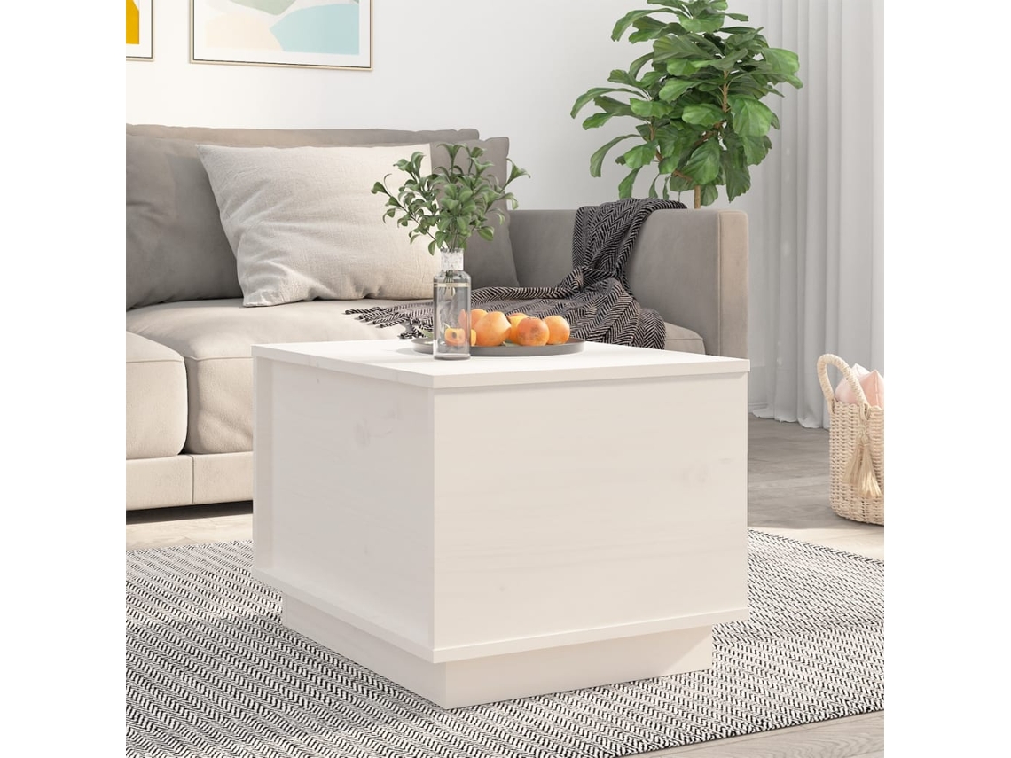 Mesa de Centro de Apoyo 40X50X35 Cm Madera de Pino Maciza Blanco