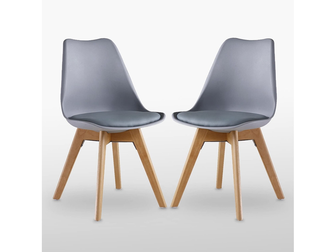 Conjunto de 2 Cadeiras de Jantar LIFE INTERIORS (83 x 44 x 48 x 46 - Couro Sintético - Cinzento)