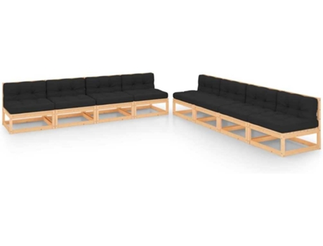 Conjunto 8 Muebles de jardín VIDAXL y cojines madera maciza pino