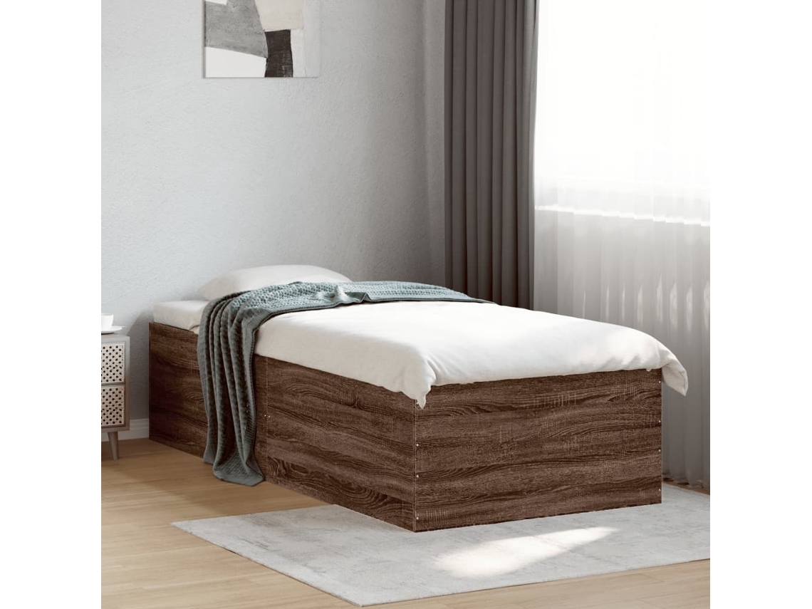 Estructura De Cama Madera De Ingeniería Marrón Roble 90x190 Cm