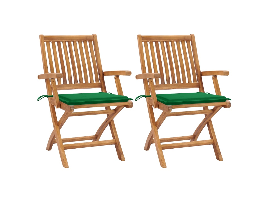 Sillas de jardín de dos piezas DKD Home Decor con cojines verdes en teca maciza