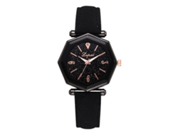 Reloj Analógico Para Mujer Con Correa De Piel Sintética, Esfera Geométrica Y Movimiento De Cuarzo (negro).
