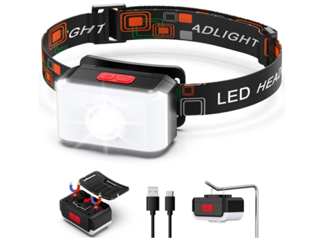 BISBISOUS Js-T005 Linterna Frontal Led Super Brillante Recargable 2.000 Lúmenes 6 Modos de Luz Imanes y Gancho USB Impermeable Negro VIGA EUROPE