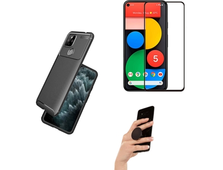 Carcasa, Protector y Popsocket Google Pixel 5 Rugged Carbon Negro