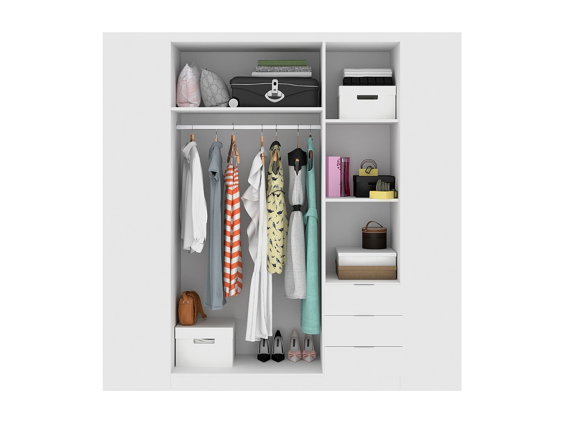 Armario 3 Puertas y 3 Cajones DKIT Essen (Blanco - 184x121x52 cm)