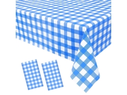 JILLIOPER Mantel rectangular desechable de plástico cuadros azul claro, ideal para picnic al aire libre, cocinas, vacaciones y fiestas de cumpleaños