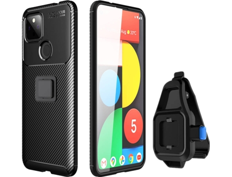 Kit Funda y Soporte Google Pixel 5A 5G Rugged Carbon Negro