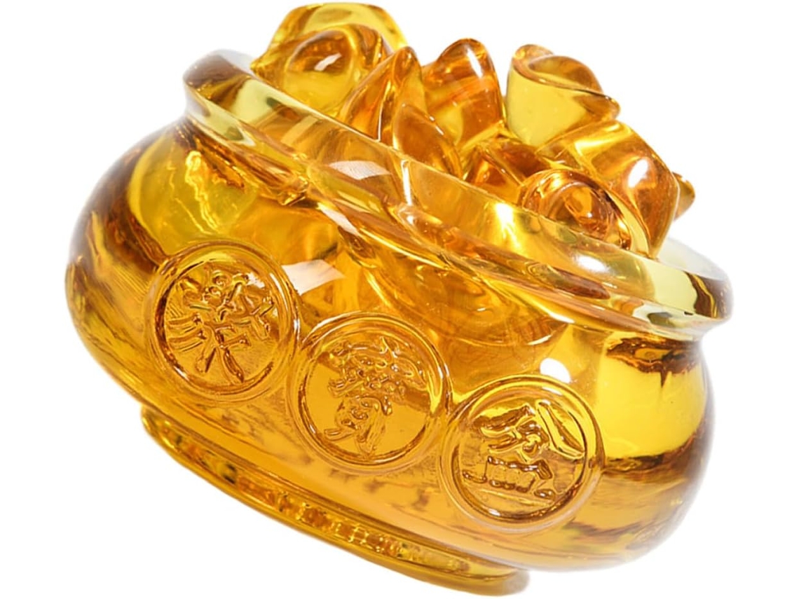 Adorno Feng Shui: Cuenco De Topacio Amarillo De 10 Cm Con 20 Pequeños Lingotes De Oro. Ideal Para La