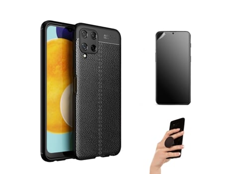 Carcasa + Protector + Popsocket Samsung A22 4G Rugged Leather Negro BD-HF&LC
