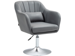 Sillón giratorio con soporte lumbar ajustable 360°, base de metal gris oscuro.
