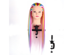 Cabeza De Maniquí Para Peluquería Con Pelo Largo Colorido Entrenamiento Práctico Con Pinza 3