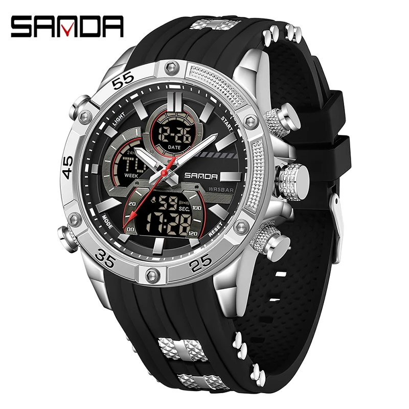 Reloj Electrónico Led Para Hombre (negro Y Plateado): Deportivo, Elegante, Multifuncional E Impermeable.