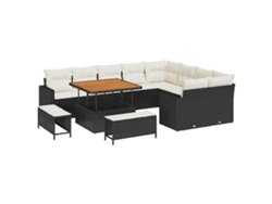 Maison Exclusive - Conjunto de sofás de jardín de mimbre negro y crema de 13 piezas