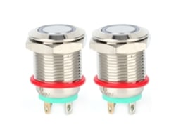 2 Piezas Interruptor De Botón Metal Auto Reset 12mm 4 Pin Con Luz Led Ip65 Verde 3~9v