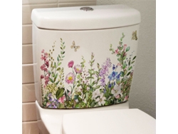 Pegatina de pared con varias flores verdes y mariposas para baño y aseo Jortmrd