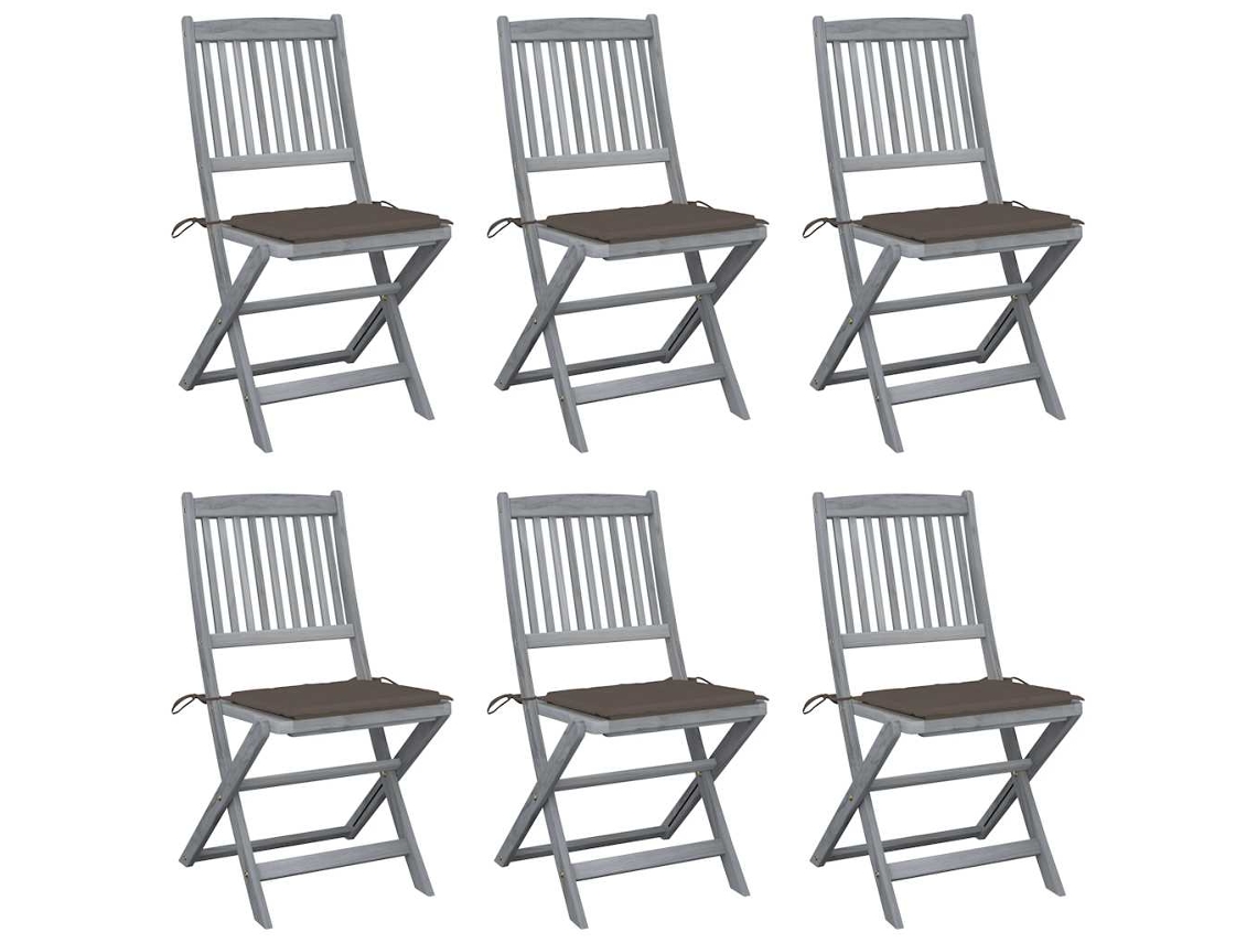 Sillas plegables de exterior de acacia maciza DKD Home Decor de 6 piezas con cojines