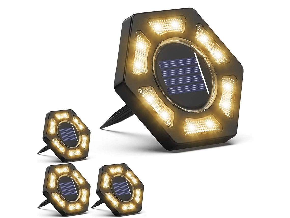 Luces Solares De Suelo, 4 Unidades Luces Solares De Disco Luces Solares Para Exteriores, 12 Luces De Jardín Iluminación L.