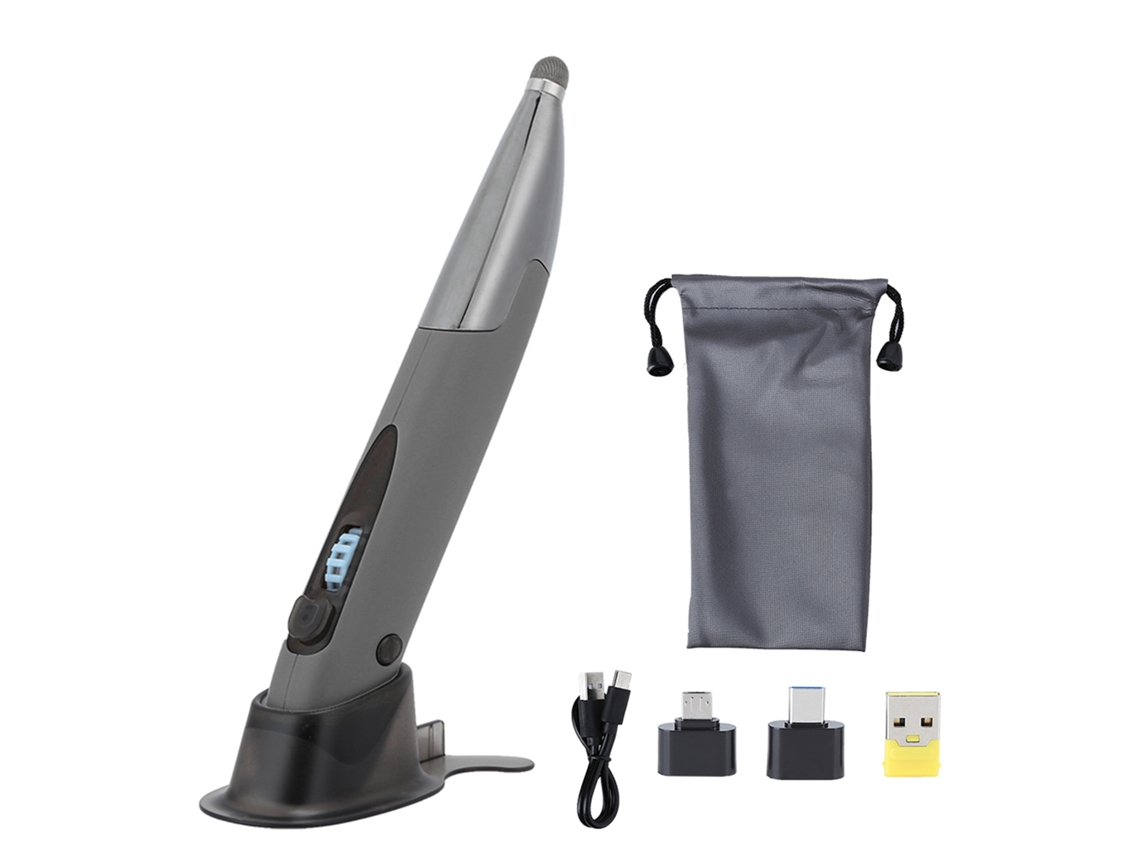 Lápiz móvil inalámbrico 2.4G de ABS con pantalla capacitiva y adaptadores para Windows XP/7/8/10 - Gris/Plata