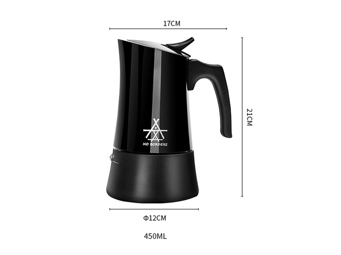Cafetera italiana tipo moka, de acero inoxidable, estilo camping.
