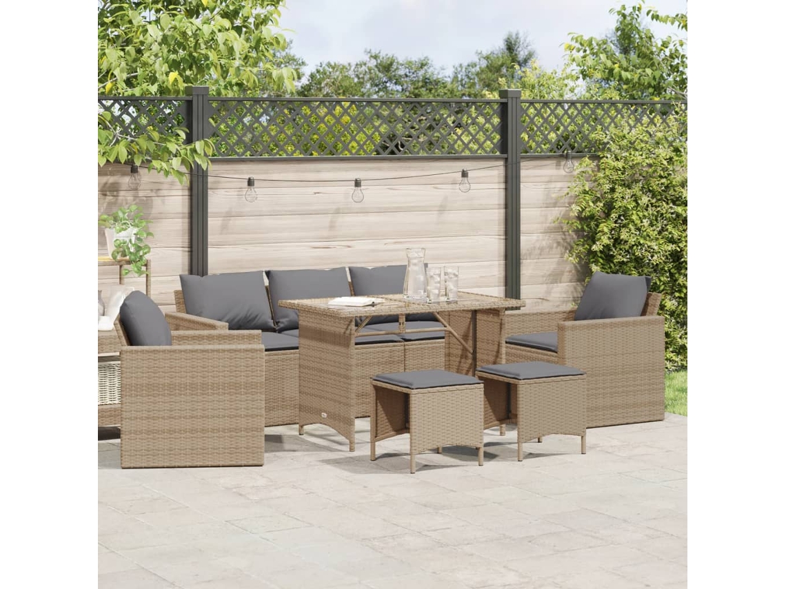 Conjunto de sofá de jardín de 6 piezas con cojines, mimbre sintético beige, Dkd Home Decor