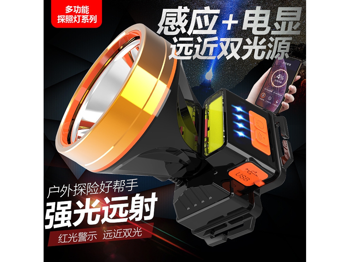 Linterna Frontal Led Recargable Con Doble Batería De Litio, Zoom, 35 Rayos, Luz Amarilla Para Pesca Nocturna V80