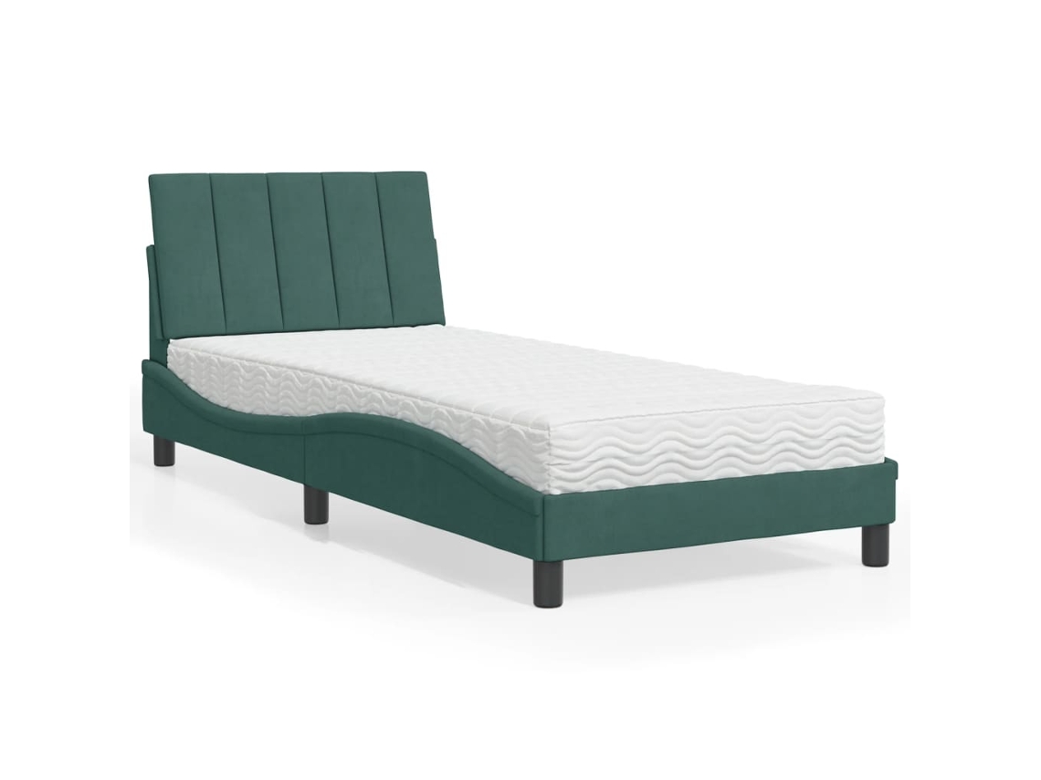 Cama Con Colchón Terciopelo Verde Oscuro 80x200 Cm