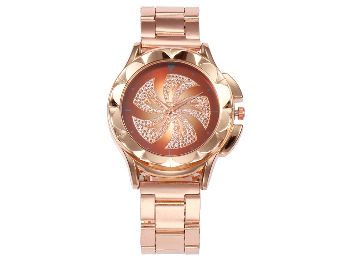 Reloj De Pulsera Para Mujer Vansvar Con Correa De Aleación Y Estampado Floral Marrón Brillante.