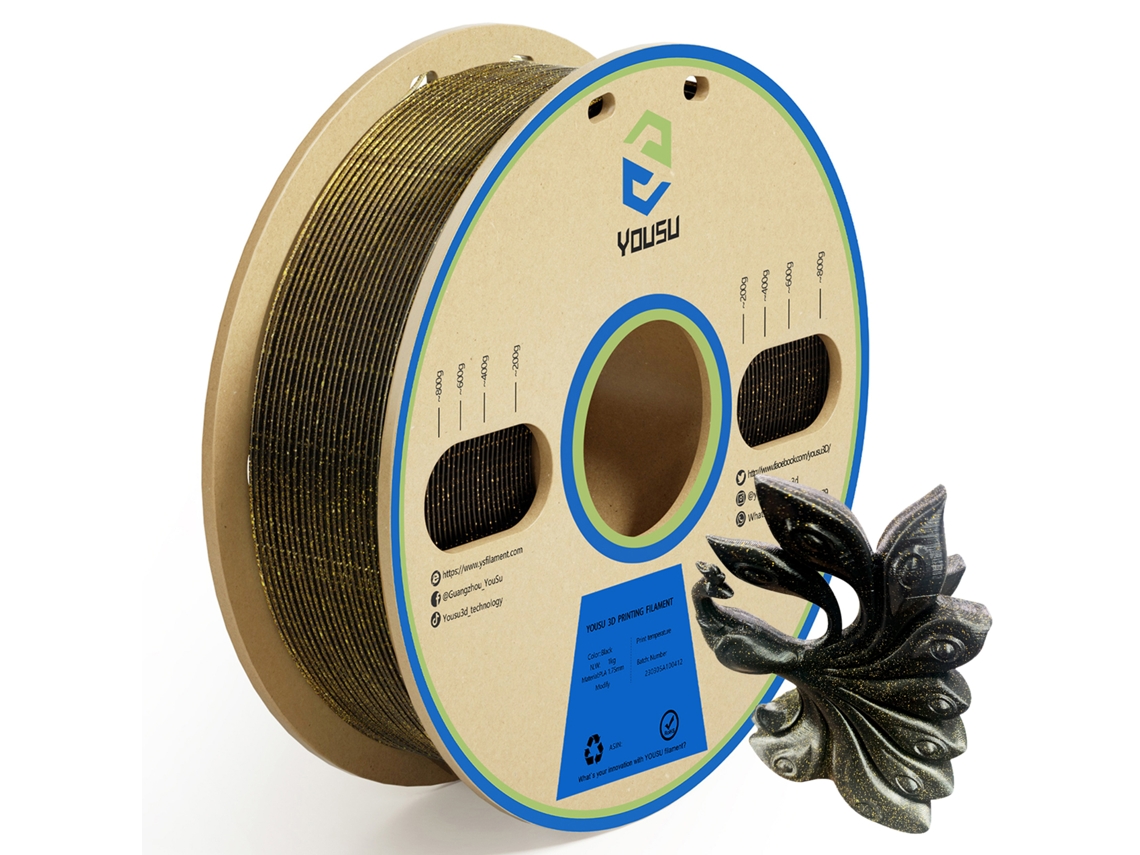 Filamento Pla De 1,75 Mm Con Purpurina Dorada Y Efecto 3d, Compatible Con Impresoras 3d Fdm, 1 Kg.