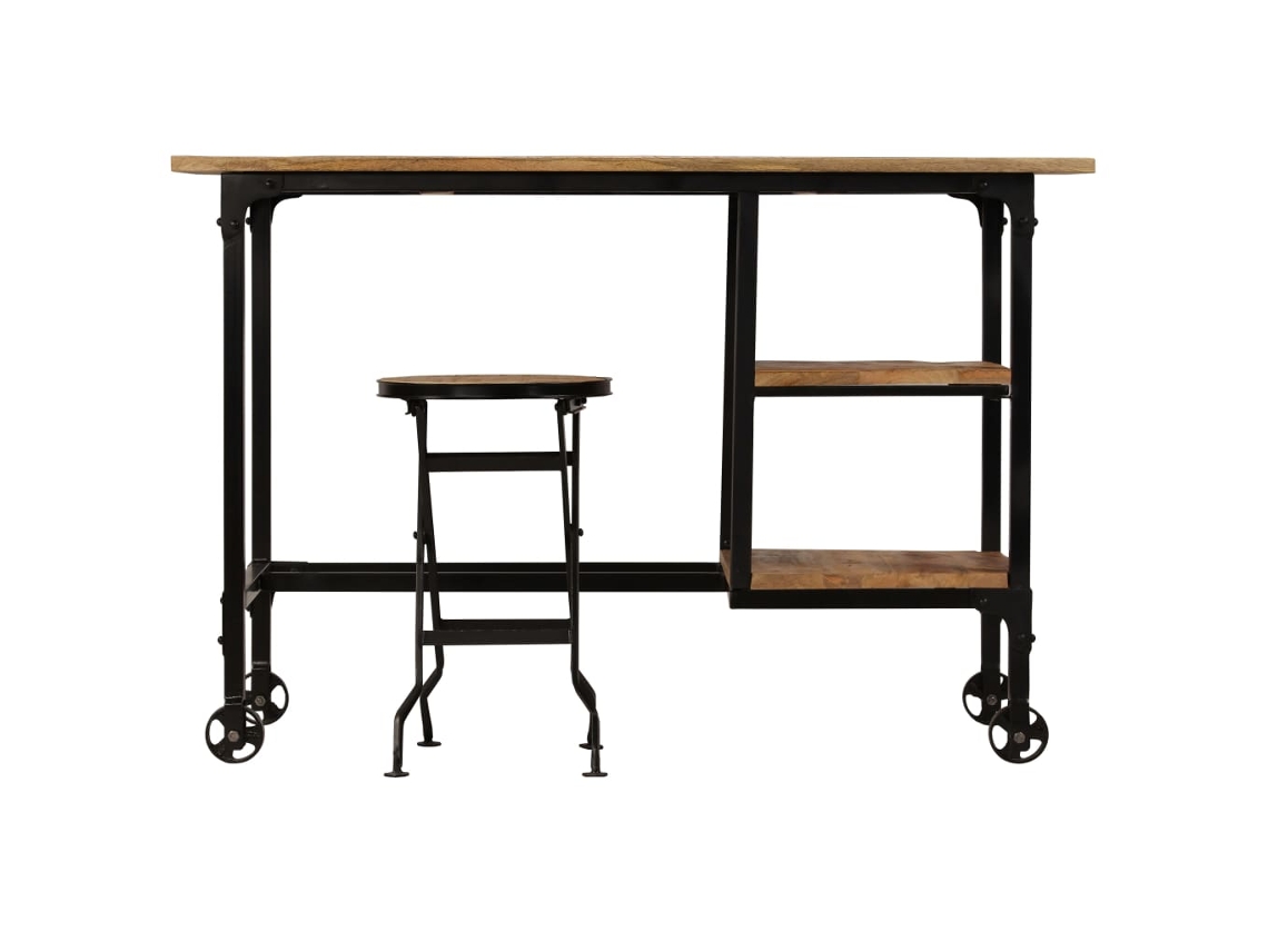 Escritorio | Mesa | Escritorio con banco plegable, Madera de mango, 115x50x76 cm