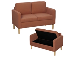 Sofá de 2 plazas con almacenamiento, patas de madera maciza, 117x63x79 cm, naranja.