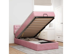 Estructura De Cama Otomana Colchón Terciopelo Rosa 90x200cm