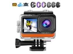 Cámara deportiva M80 Tr 4k 60fps con 29 MP, lentes duales de 2'' y 1.3'', estabilizador de imagen, multipropósito, 6 filtros y Wi-Fi.
