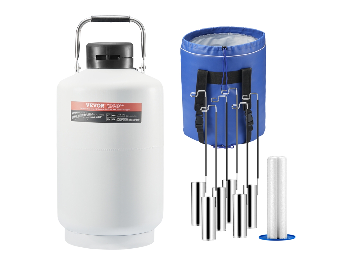 VEVOR Tanque de nitrógeno líquido 10 L Contenedor de aleación de aluminio LN2 Dewar 6 botes