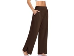 2026-pantalones De Yoga De Pierna Ancha Para Mujer De Cintura Alta Con Bolsillos Y Nudo Ajustable M Café Oscuro
