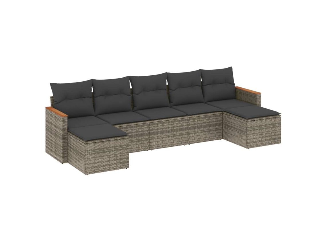 Conjunto de 7 sofás de jardín con cojines de mimbre, gris, MAISON EXCLUSIVE (7 piezas)