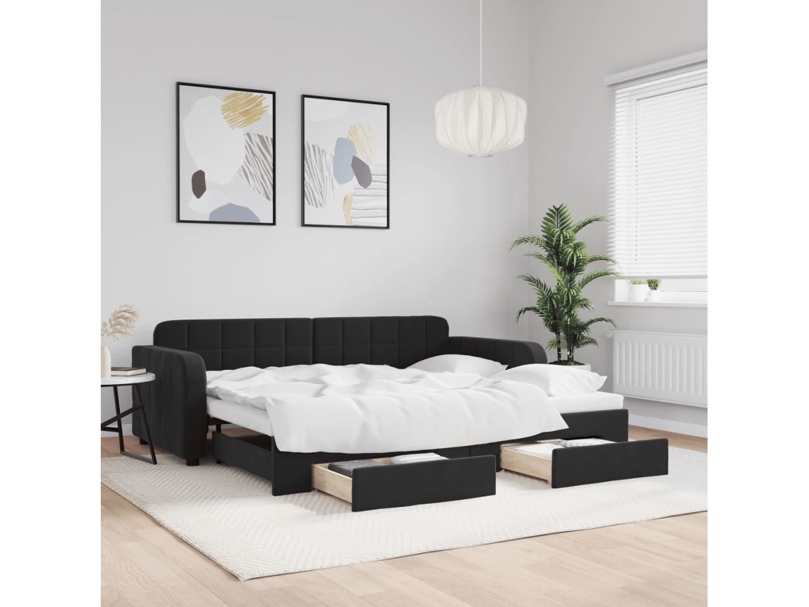 Sofá Cama Nido Con Cajones Terciopelo Negro 90x200 Cm