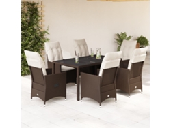 Juego de comedor de jardín de 7 piezas con cojines de mimbre marrón DKD Home Decor
