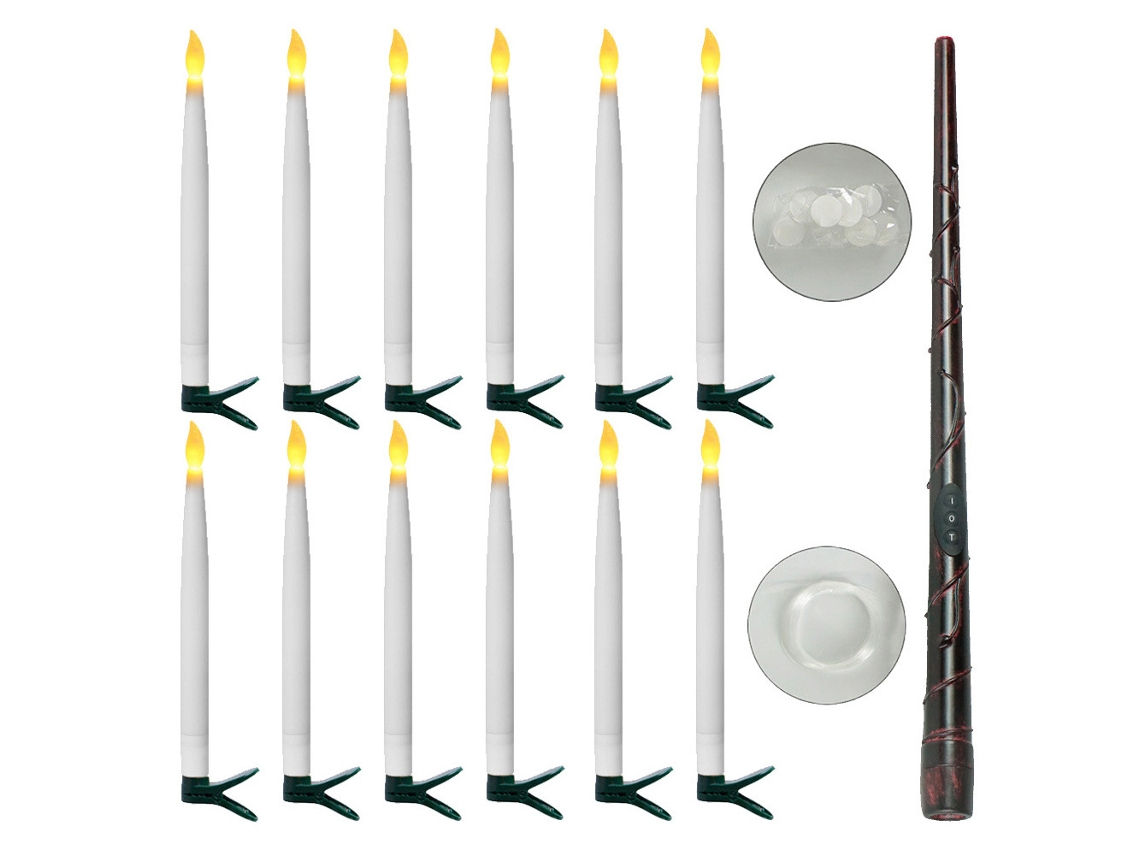 Juego de 12 velas Eifson con control remoto, forma de varita mágica y mecha esmerilada. (Blanco)